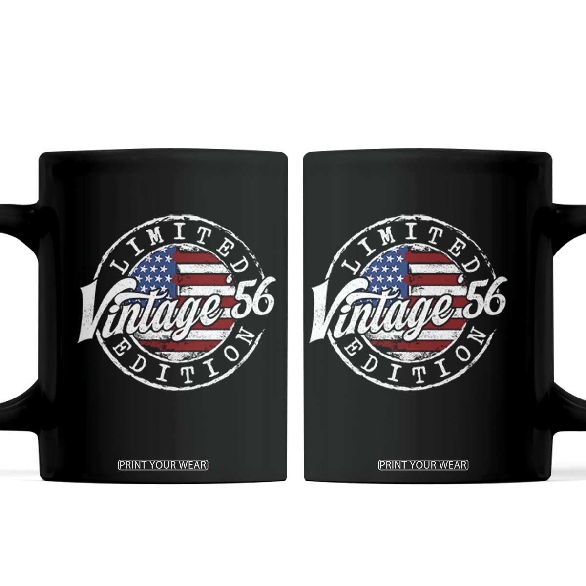 Funny 70th Birthday Coffee Mug Vintage 1956 Stamp 70 Years Old American Flag TS11 Black Print Your Wear