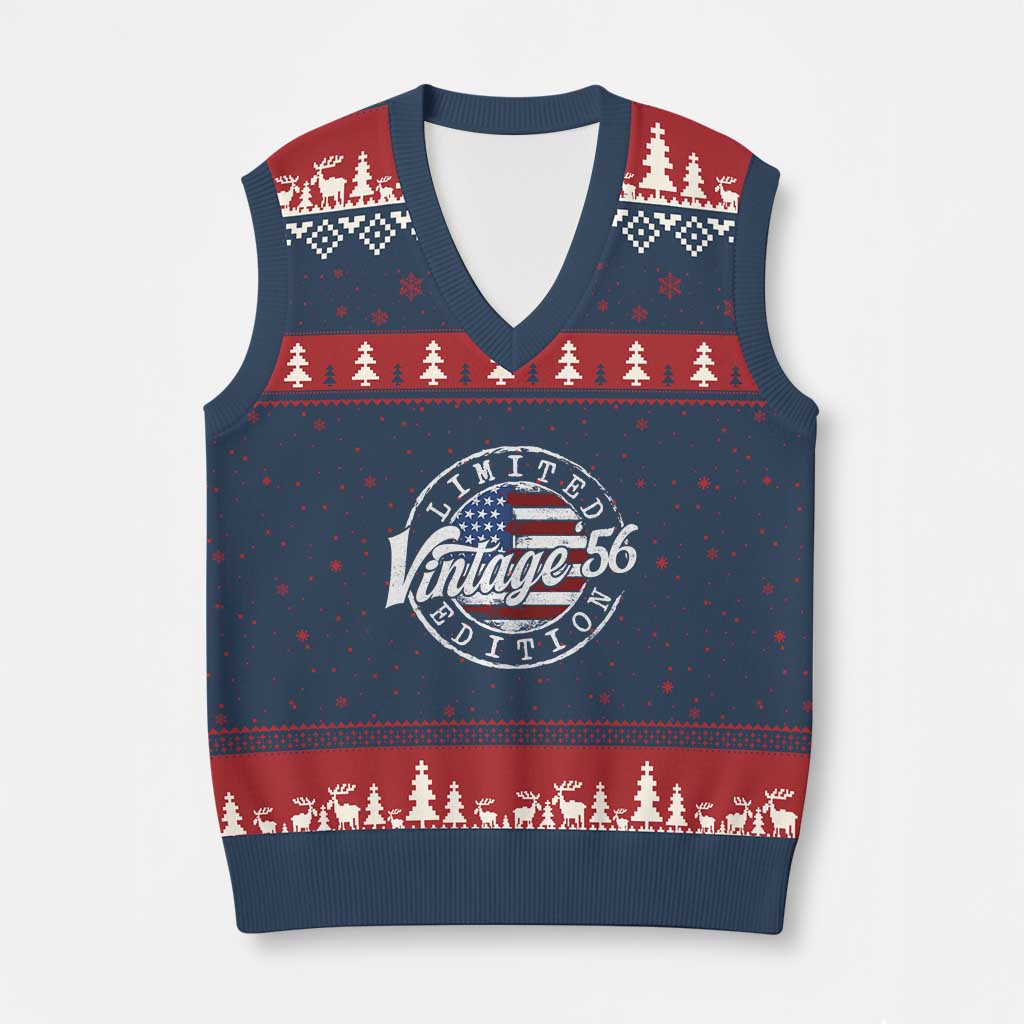 Funny 70th Birthday V-Neck Knit Sweater Vest Vintage 1956 Stamp 70 Years Old American Flag TS11 Navy Red Print Your Wear