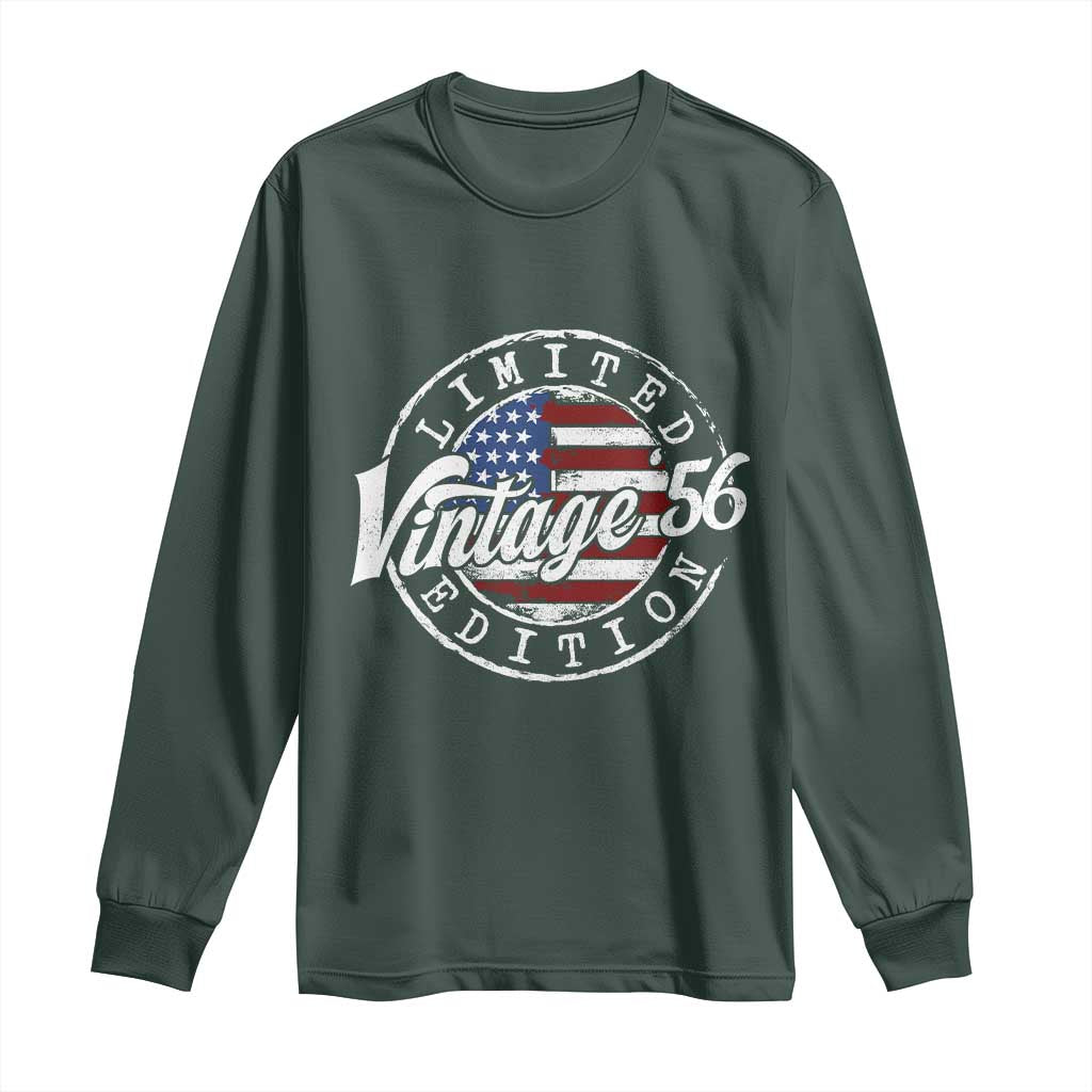 Funny 70th Birthday Long Sleeve Shirt Vintage 1956 Stamp 70 Years Old American Flag TS11 Dark Forest Green Print Your Wear