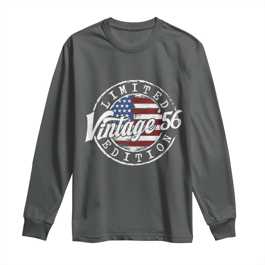 Funny 70th Birthday Long Sleeve Shirt Vintage 1956 Stamp 70 Years Old American Flag TS11 Dark Heather Print Your Wear