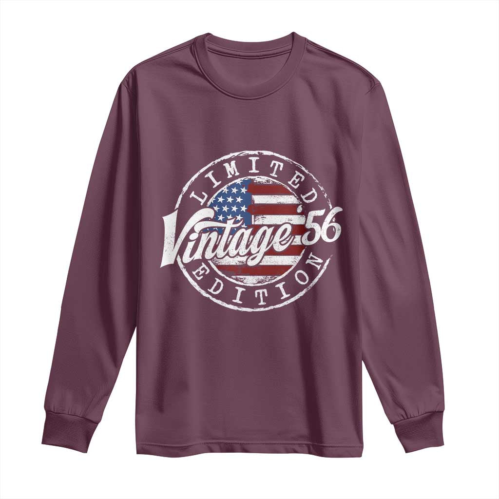 Funny 70th Birthday Long Sleeve Shirt Vintage 1956 Stamp 70 Years Old American Flag TS11 Maroon Print Your Wear