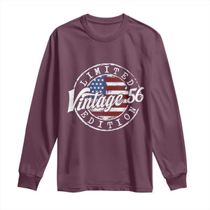 Funny 70th Birthday Long Sleeve Shirt Vintage 1956 Stamp 70 Years Old American Flag TS11 Maroon Print Your Wear