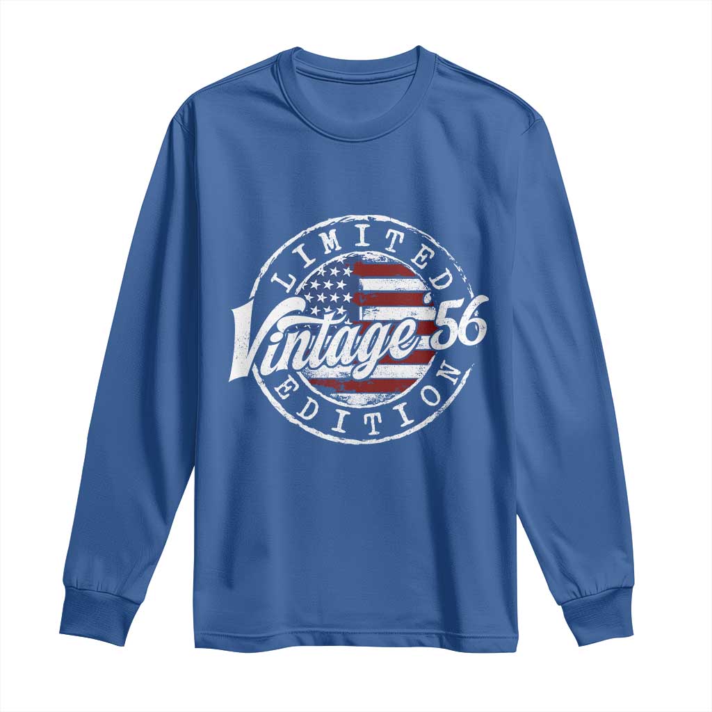 Funny 70th Birthday Long Sleeve Shirt Vintage 1956 Stamp 70 Years Old American Flag TS11 Royal Blue Print Your Wear