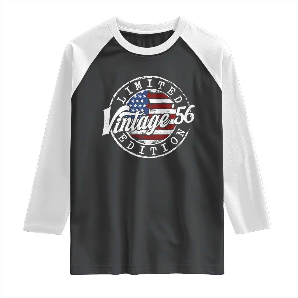 Funny 70th Birthday Raglan Shirt Vintage 1956 Stamp 70 Years Old American Flag TS11 Black White Print Your Wear