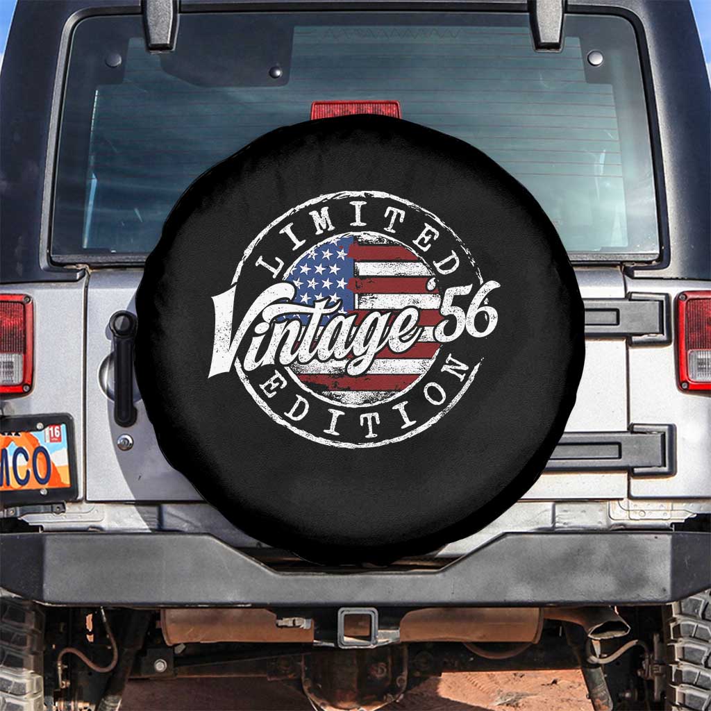 Funny 70th Birthday Spare Tire Cover Vintage 1956 Stamp 70 Years Old American Flag TS11 No hole Black Print Your Wear
