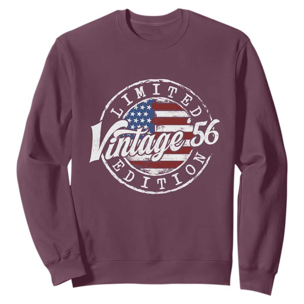 Funny 70th Birthday Sweatshirt Vintage 1956 Stamp 70 Years Old American Flag TS11 Maroon Print Your Wear