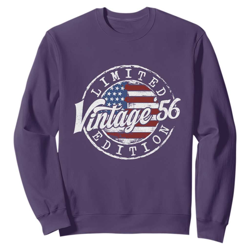 Funny 70th Birthday Sweatshirt Vintage 1956 Stamp 70 Years Old American Flag TS11 Purple Print Your Wear
