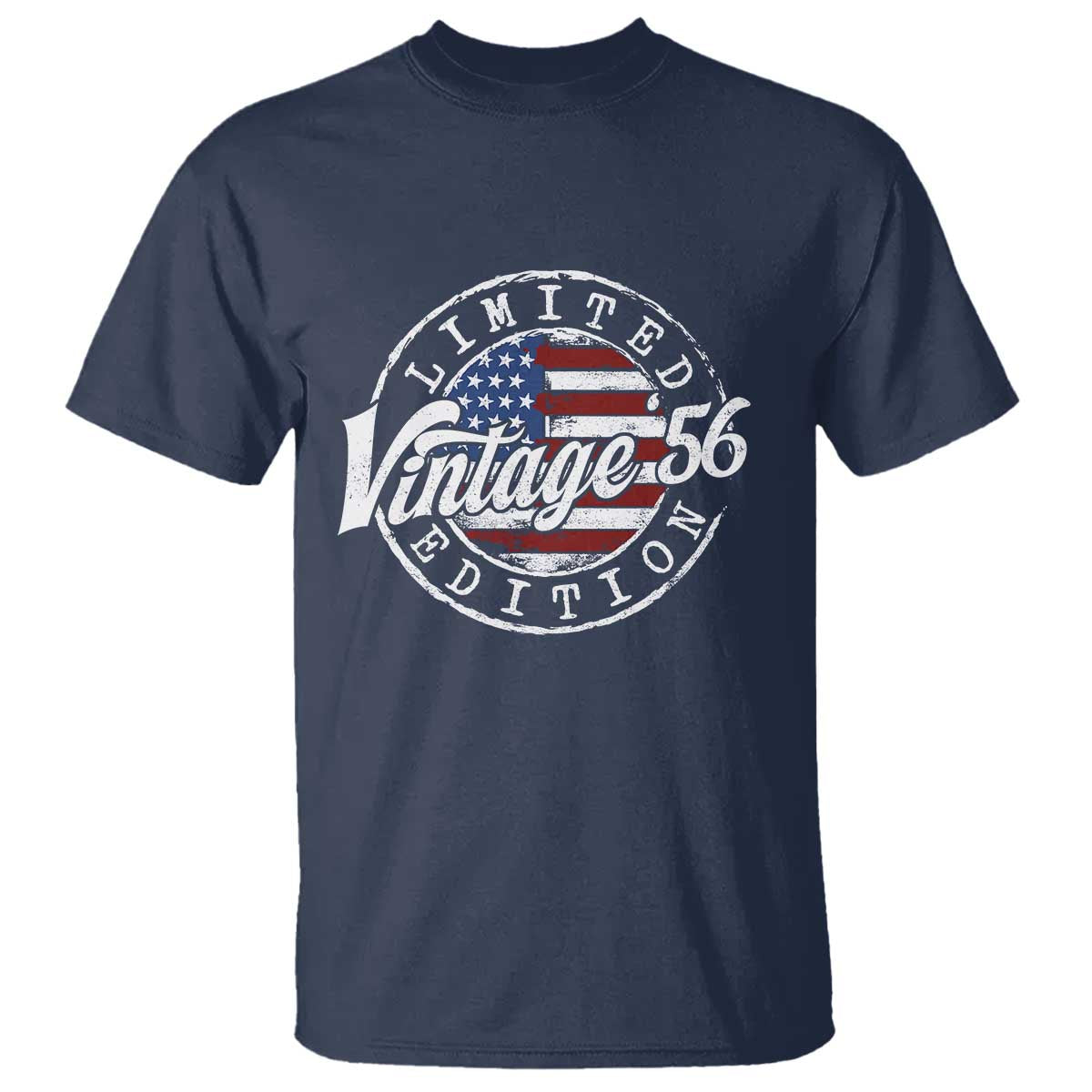 Funny 70th Birthday T Shirt Vintage 1956 Stamp 70 Years Old American Flag TS11 Navy Print Your Wear