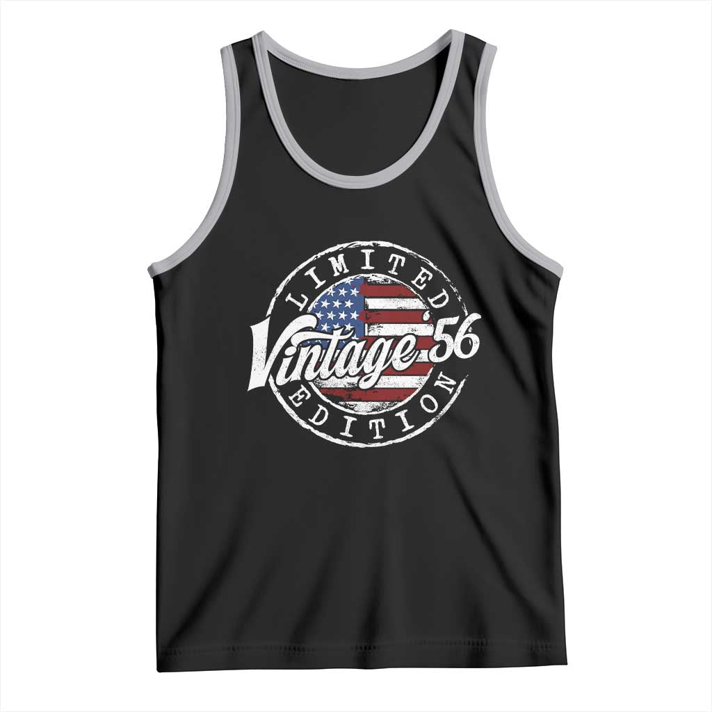 Funny 70th Birthday Tank Top Vintage 1956 Stamp 70 Years Old American Flag TS11 Black Athletic Heather Print Your Wear