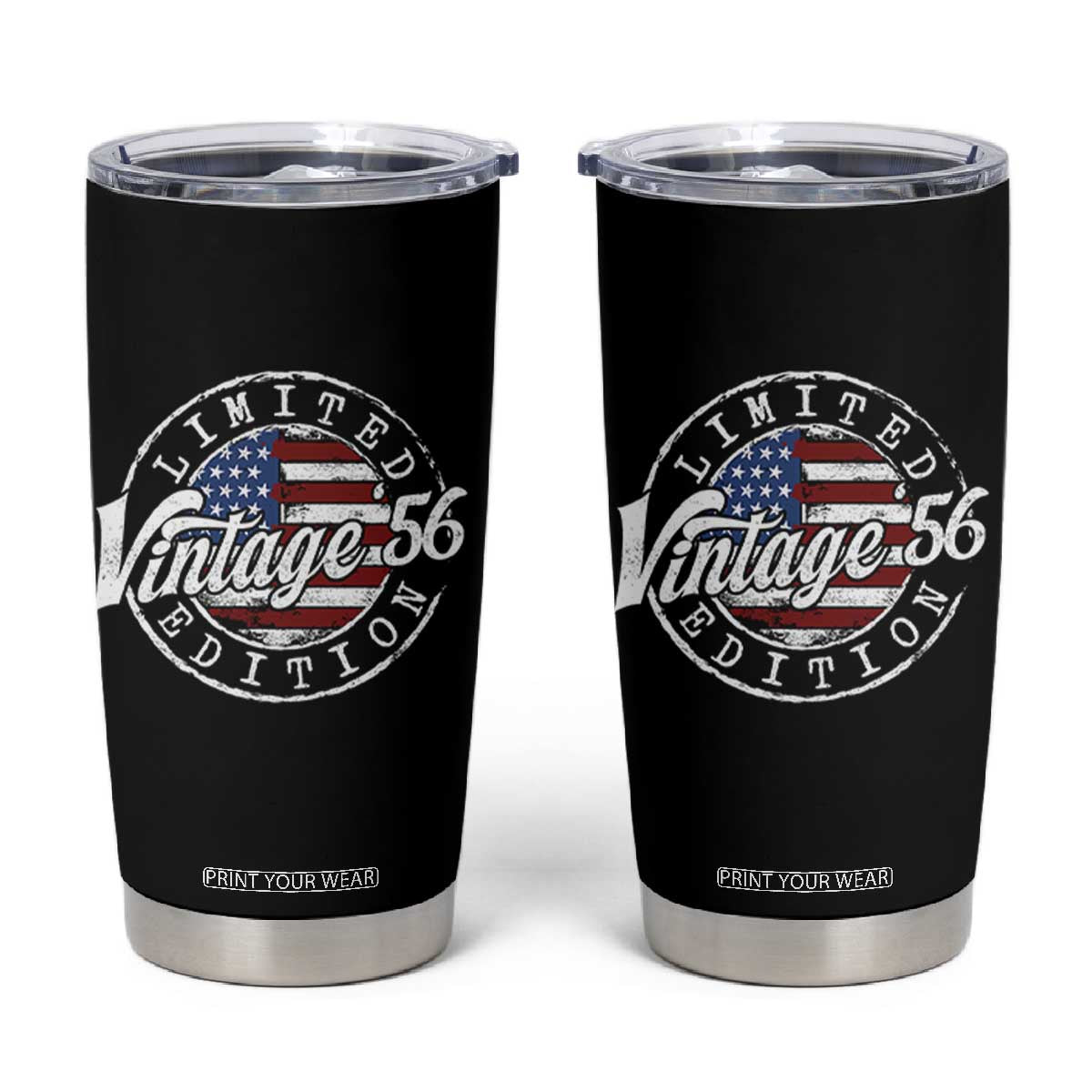 Funny 70th Birthday Tumbler Cup Vintage 1956 Stamp 70 Years Old American Flag TS11 Black Print Your Wear