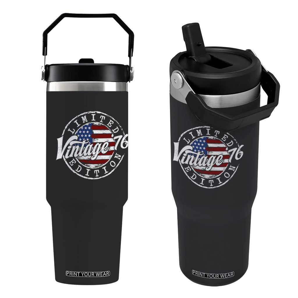 Funny 50th Birthday Flip Straw Tumbler Vintage 1976 Stamp 50 Years Old American Flag TS11 One Size: 30 oz Black Print Your Wear