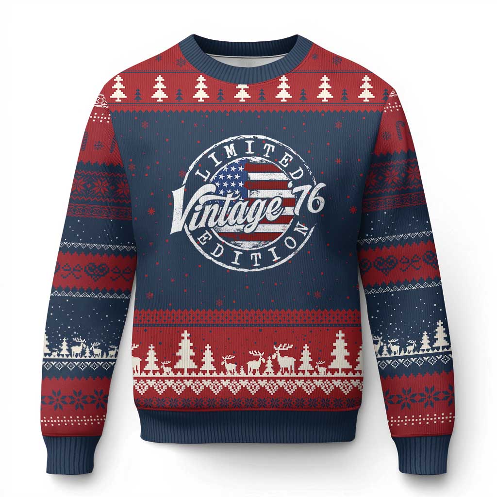 Funny 50th Birthday Ugly Christmas Sweater Vintage 1976 Stamp 50 Years Old American Flag TS11 Navy Red Print Your Wear