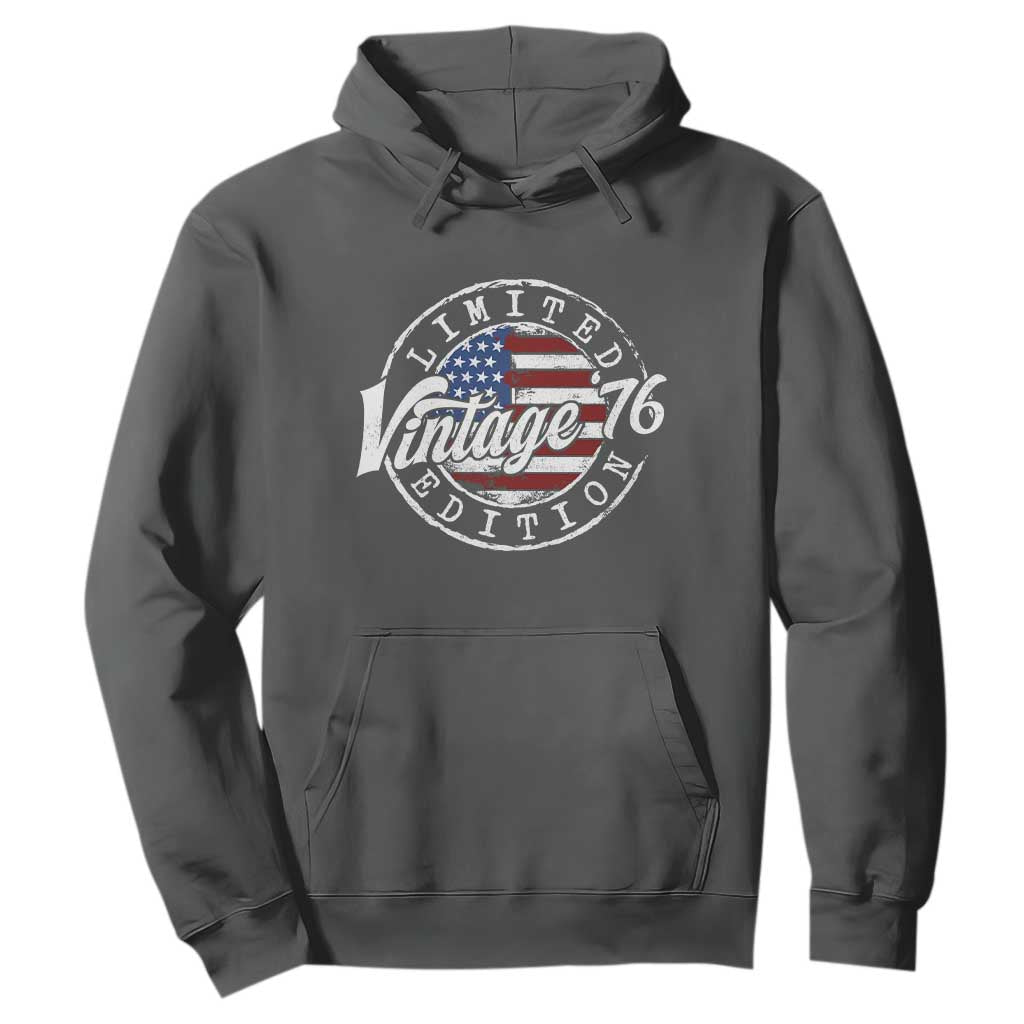 Funny 50th Birthday Hoodie Vintage 1976 Stamp 50 Years Old American Flag TS11 Dark Heather Print Your Wear