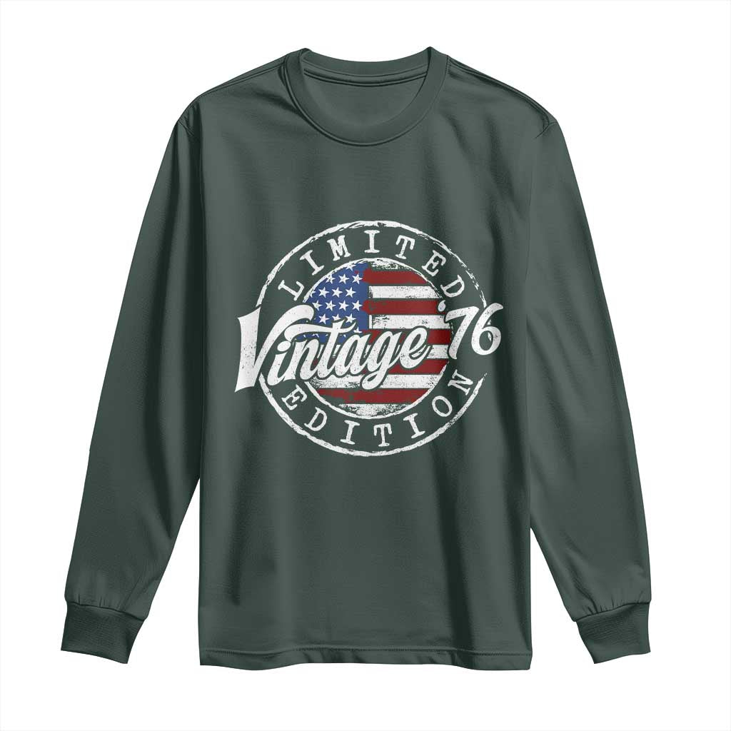 Funny 50th Birthday Long Sleeve Shirt Vintage 1976 Stamp 50 Years Old American Flag TS11 Dark Forest Green Print Your Wear