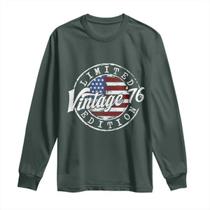Funny 50th Birthday Long Sleeve Shirt Vintage 1976 Stamp 50 Years Old American Flag TS11 Dark Forest Green Print Your Wear