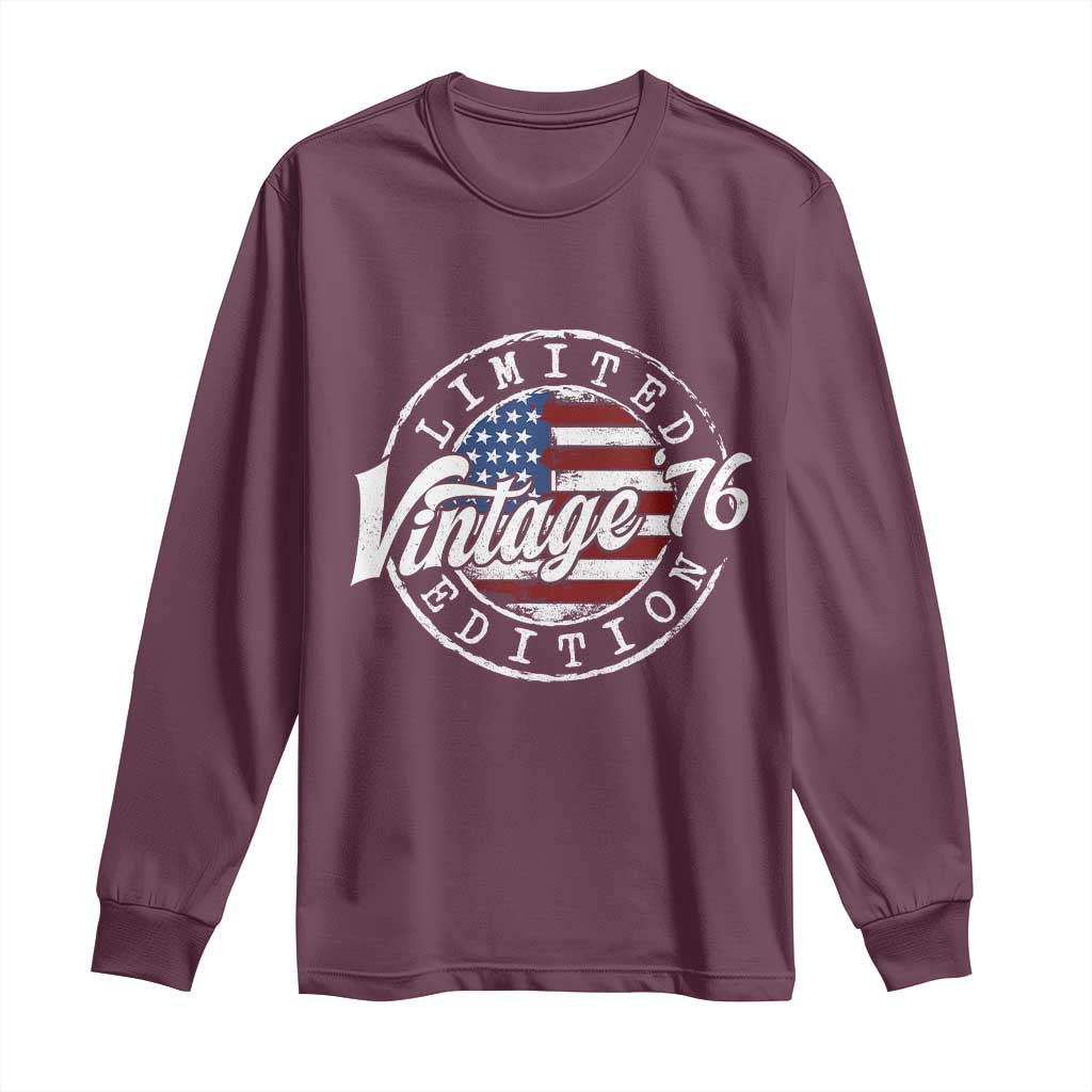Funny 50th Birthday Long Sleeve Shirt Vintage 1976 Stamp 50 Years Old American Flag TS11 Maroon Print Your Wear