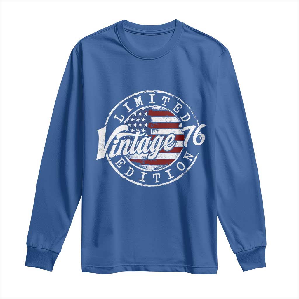 Funny 50th Birthday Long Sleeve Shirt Vintage 1976 Stamp 50 Years Old American Flag TS11 Royal Blue Print Your Wear
