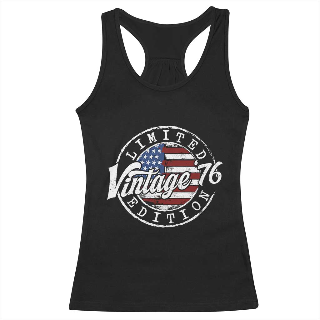 Funny 50th Birthday Racerback Tank Top Vintage 1976 Stamp 50 Years Old American Flag TS11 Black Print Your Wear
