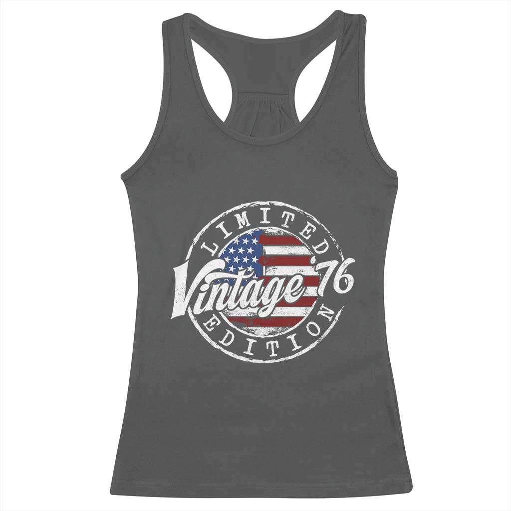 Funny 50th Birthday Racerback Tank Top Vintage 1976 Stamp 50 Years Old American Flag TS11 Dark Heather Print Your Wear