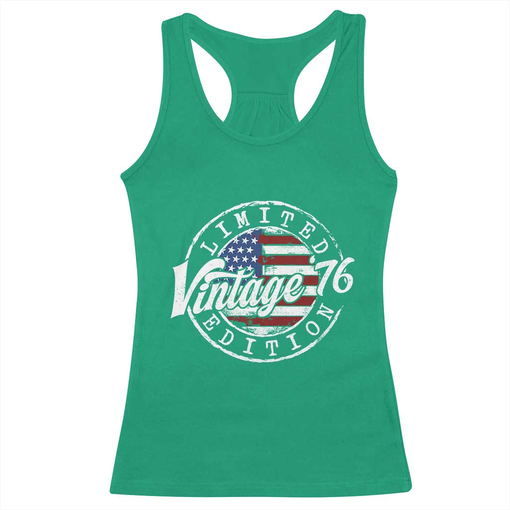 Funny 50th Birthday Racerback Tank Top Vintage 1976 Stamp 50 Years Old American Flag TS11 Irish Green Print Your Wear
