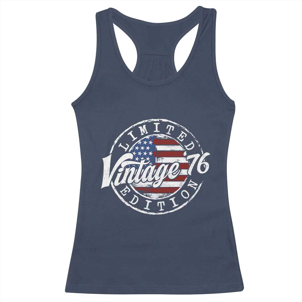 Funny 50th Birthday Racerback Tank Top Vintage 1976 Stamp 50 Years Old American Flag TS11 Navy Print Your Wear
