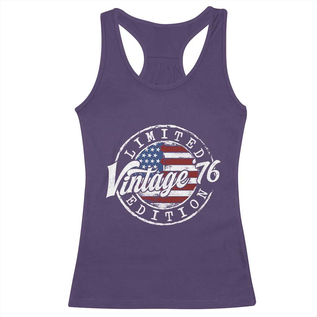 Funny 50th Birthday Racerback Tank Top Vintage 1976 Stamp 50 Years Old American Flag TS11 Purple Print Your Wear