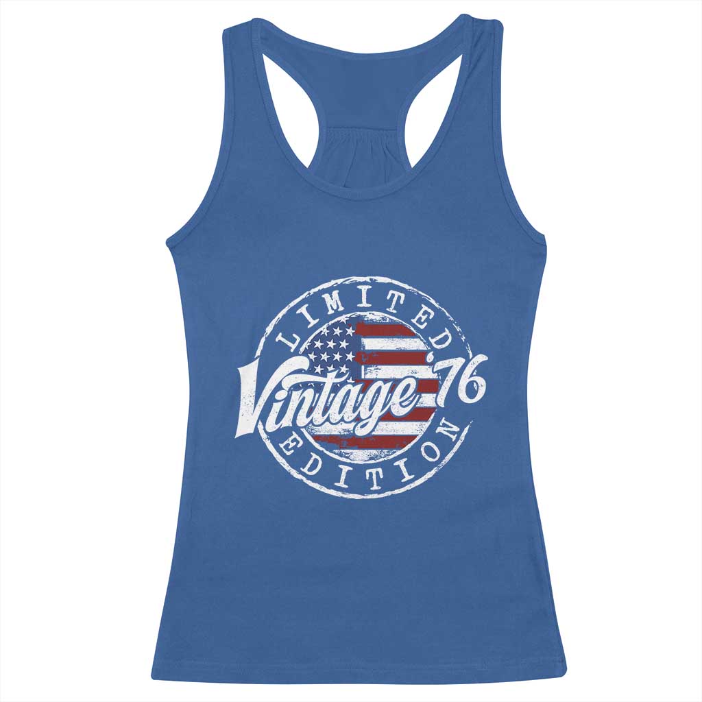 Funny 50th Birthday Racerback Tank Top Vintage 1976 Stamp 50 Years Old American Flag TS11 Royal Blue Print Your Wear