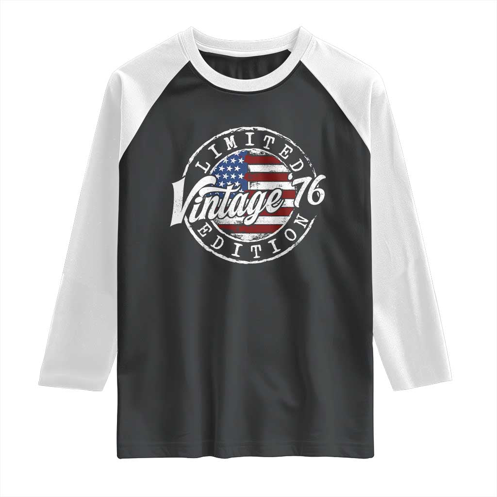 Funny 50th Birthday Raglan Shirt Vintage 1976 Stamp 50 Years Old American Flag TS11 Black White Print Your Wear