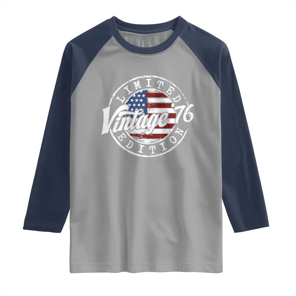 Funny 50th Birthday Raglan Shirt Vintage 1976 Stamp 50 Years Old American Flag TS11 Sport Gray Navy Print Your Wear