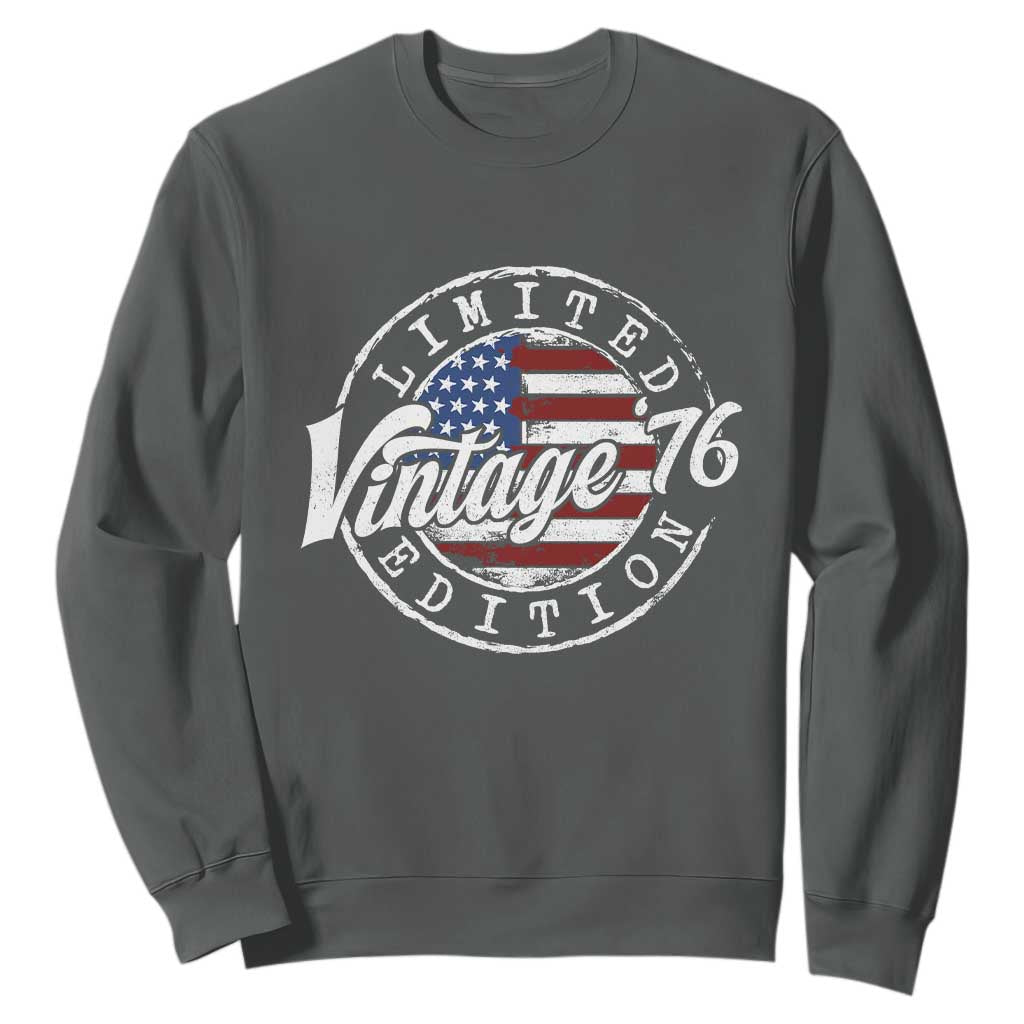 Funny 50th Birthday Sweatshirt Vintage 1976 Stamp 50 Years Old American Flag TS11 Dark Heather Print Your Wear