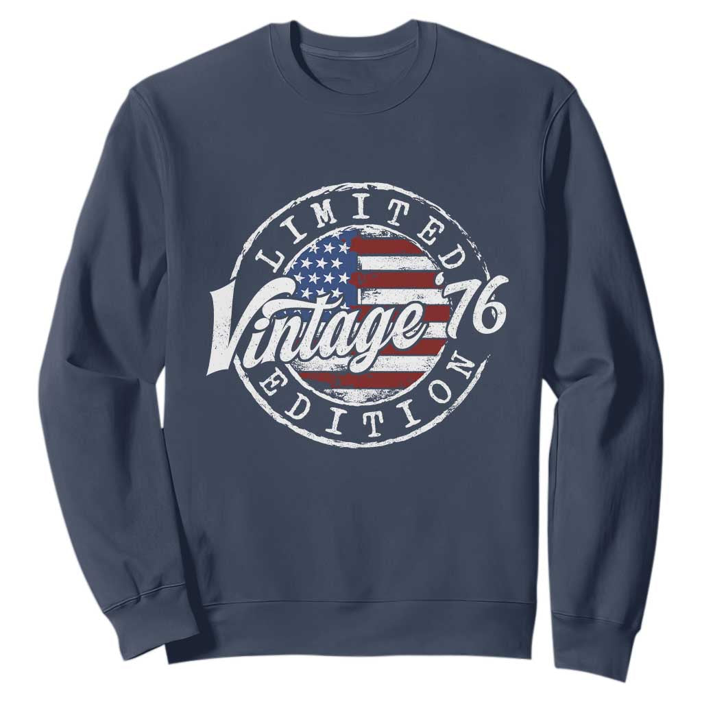 Funny 50th Birthday Sweatshirt Vintage 1976 Stamp 50 Years Old American Flag TS11 Navy Print Your Wear