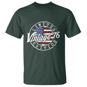 Funny 50th Birthday T Shirt Vintage 1976 Stamp 50 Years Old American Flag TS11 Dark Forest Green Print Your Wear