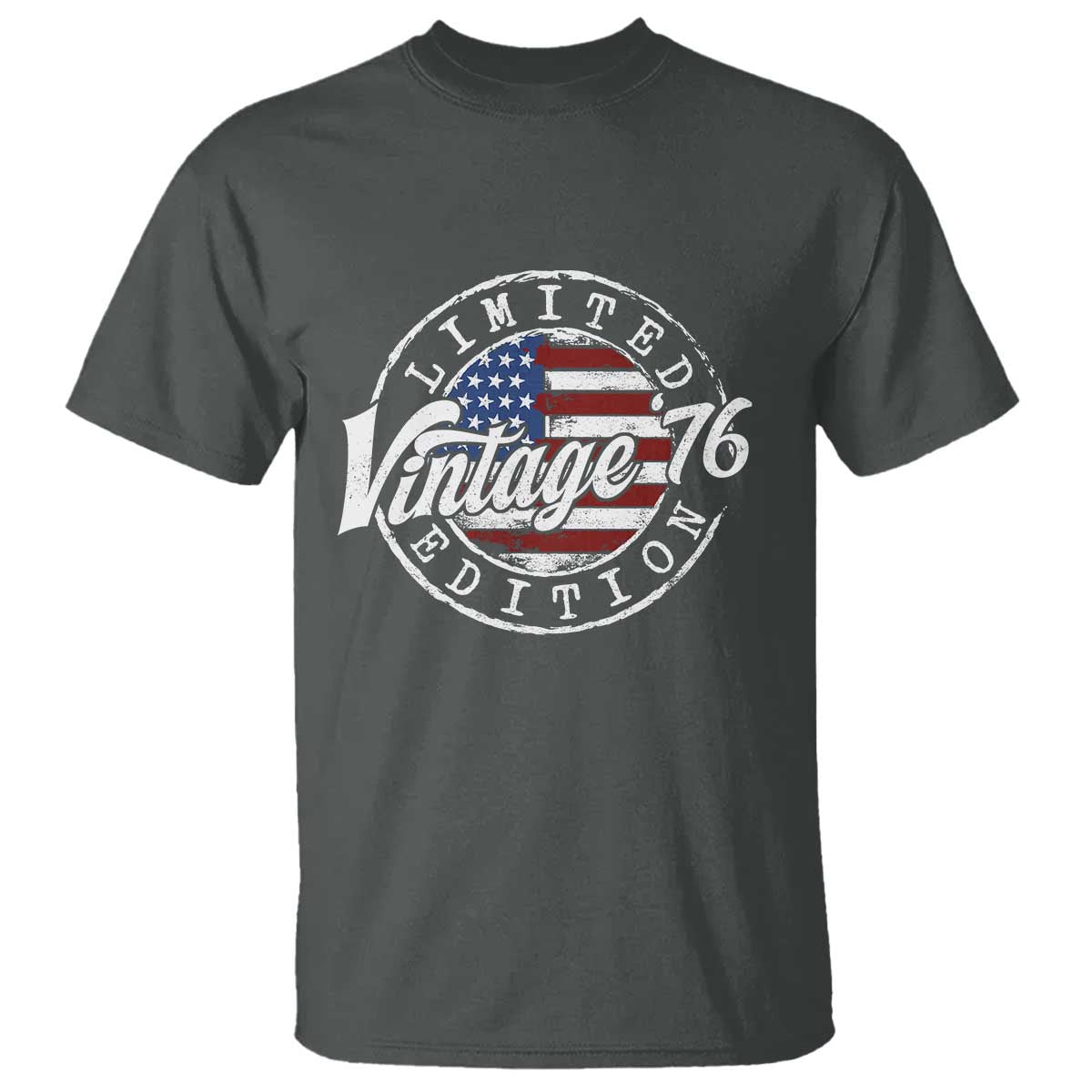 Funny 50th Birthday T Shirt Vintage 1976 Stamp 50 Years Old American Flag TS11 Dark Heather Print Your Wear