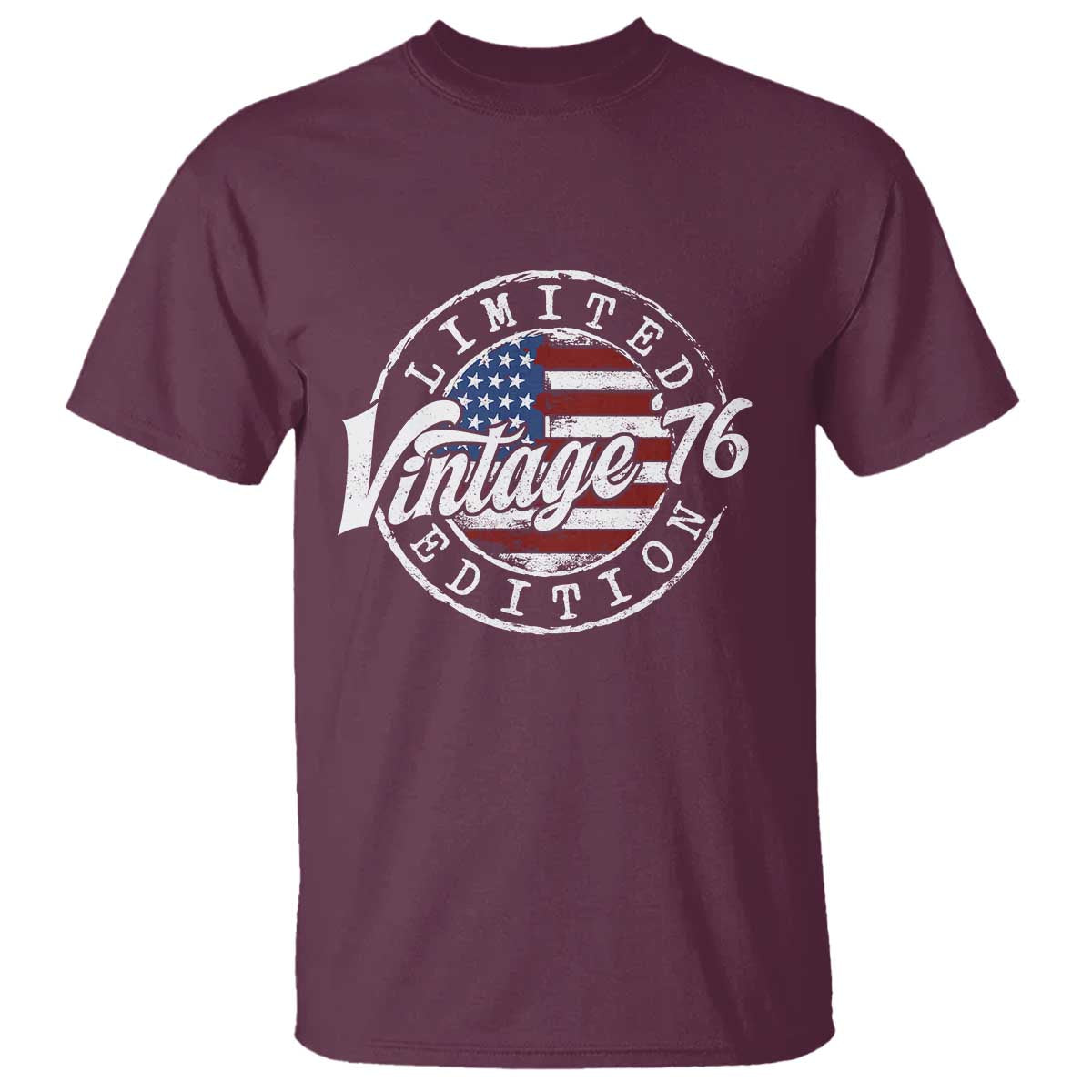 Funny 50th Birthday T Shirt Vintage 1976 Stamp 50 Years Old American Flag TS11 Maroon Print Your Wear