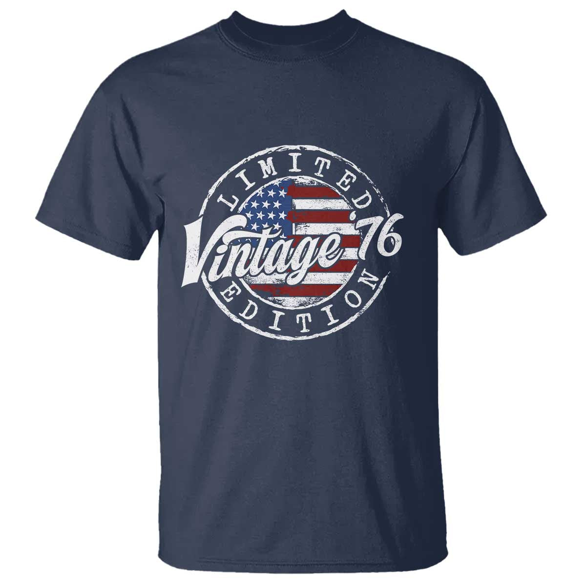 Funny 50th Birthday T Shirt Vintage 1976 Stamp 50 Years Old American Flag TS11 Navy Print Your Wear