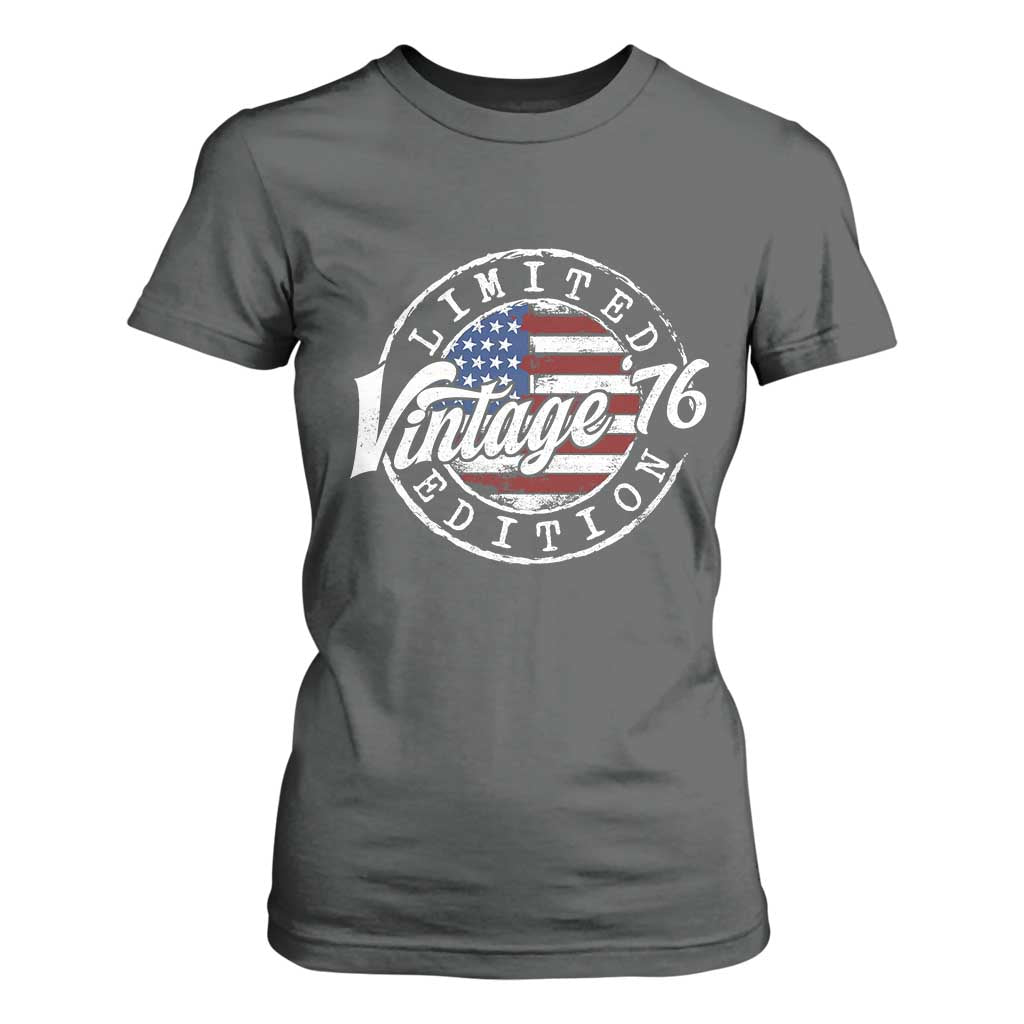 Funny 50th Birthday T Shirt For Women Vintage 1976 Stamp 50 Years Old American Flag TS11 Dark Heather Print Your Wear