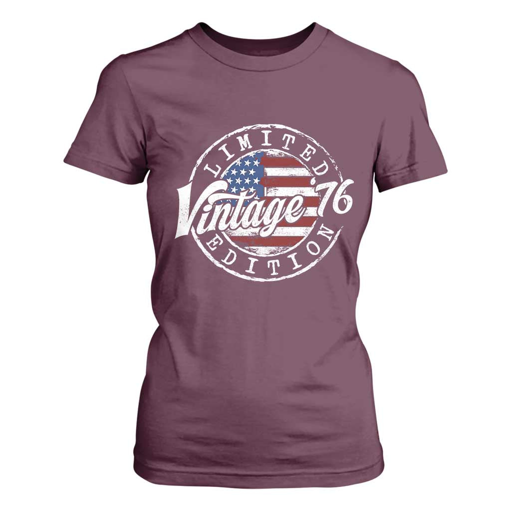 Funny 50th Birthday T Shirt For Women Vintage 1976 Stamp 50 Years Old American Flag TS11 Maroon Print Your Wear