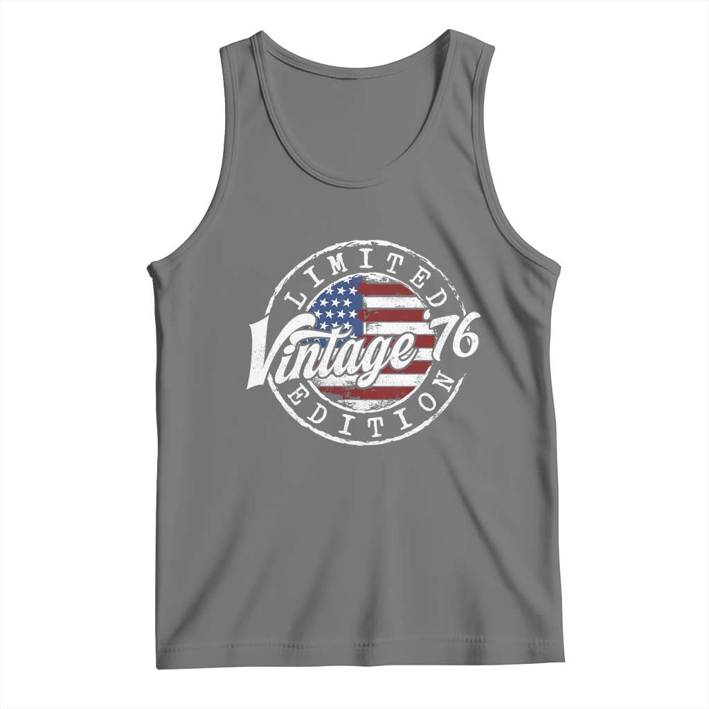 Funny 50th Birthday Tank Top Vintage 1976 Stamp 50 Years Old American Flag TS11 Black Heather Print Your Wear