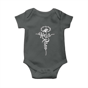 Easter He Is Risen Baby Onesie Christian Easter Day Religious Cross TS11 Dark Heather Print Your Wear