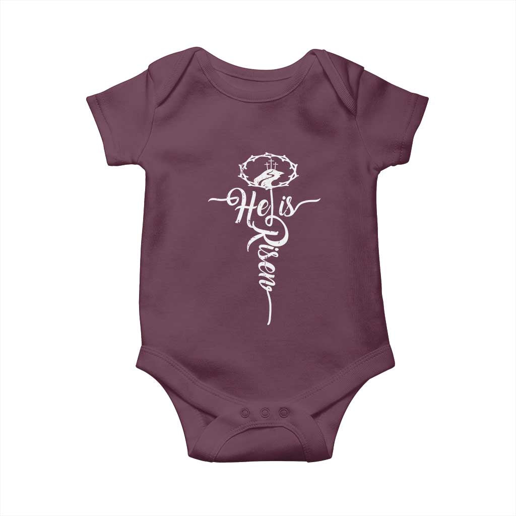 Easter He Is Risen Baby Onesie Christian Easter Day Religious Cross TS11 Maroon Print Your Wear