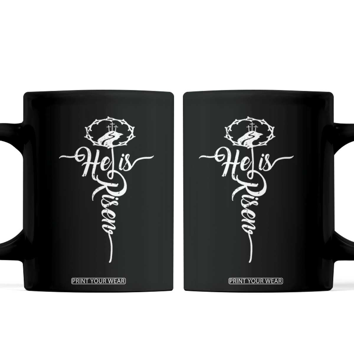 Easter He Is Risen Coffee Mug Christian Easter Day Religious Cross TS11 Black Print Your Wear