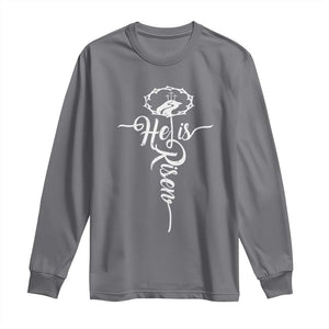 Easter He Is Risen Long Sleeve Shirt Christian Easter Day Religious Cross TS11 Charcoal Print Your Wear