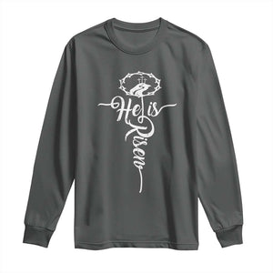 Easter He Is Risen Long Sleeve Shirt Christian Easter Day Religious Cross TS11 Dark Heather Print Your Wear