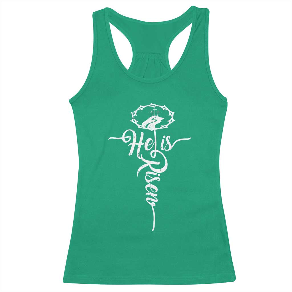Easter He Is Risen Racerback Tank Top Christian Easter Day Religious Cross TS11 Irish Green Print Your Wear