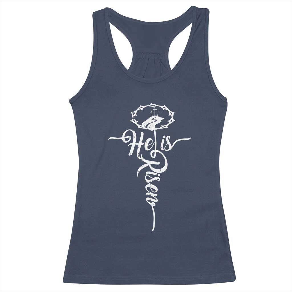 Easter He Is Risen Racerback Tank Top Christian Easter Day Religious Cross TS11 Navy Print Your Wear