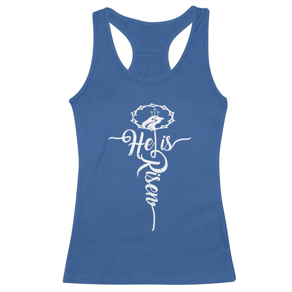 Easter He Is Risen Racerback Tank Top Christian Easter Day Religious Cross TS11 Royal Blue Print Your Wear