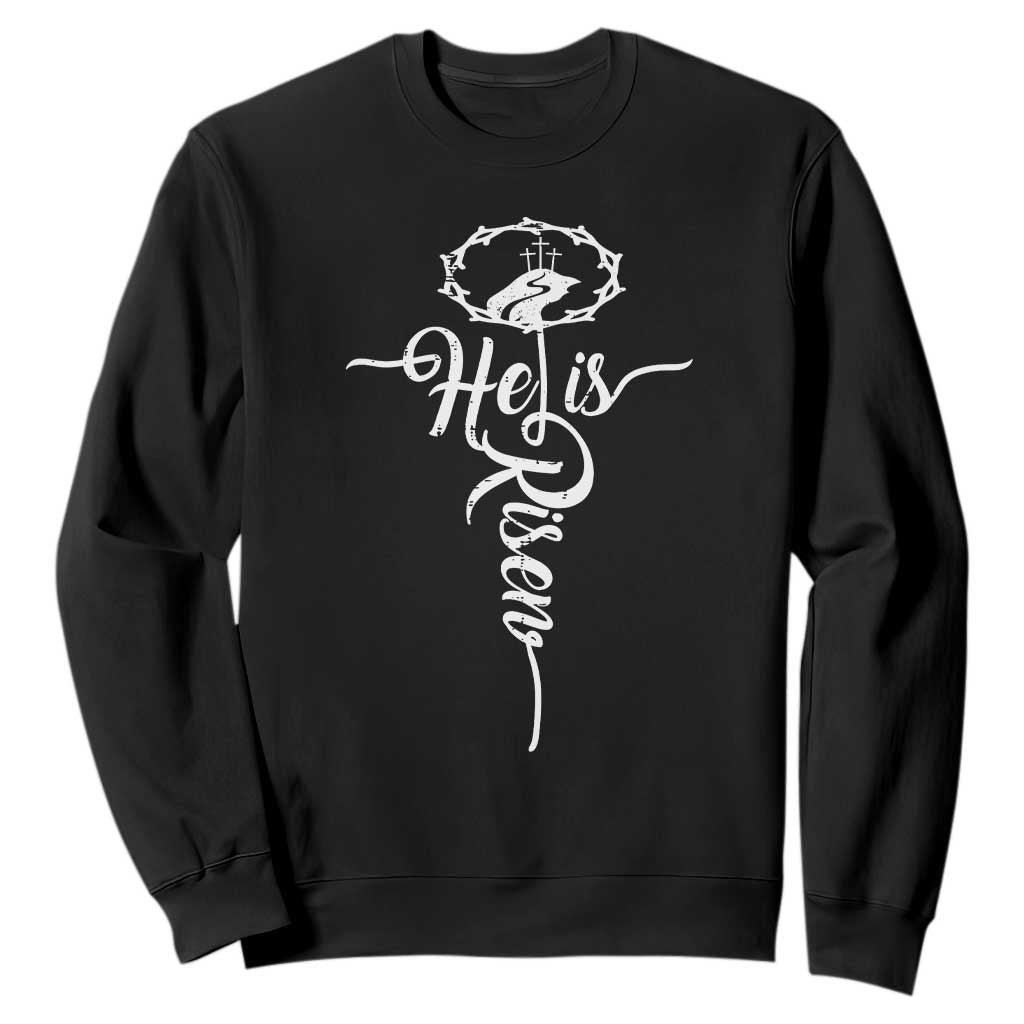Easter He Is Risen Sweatshirt Christian Easter Day Religious Cross TS11 Black Print Your Wear