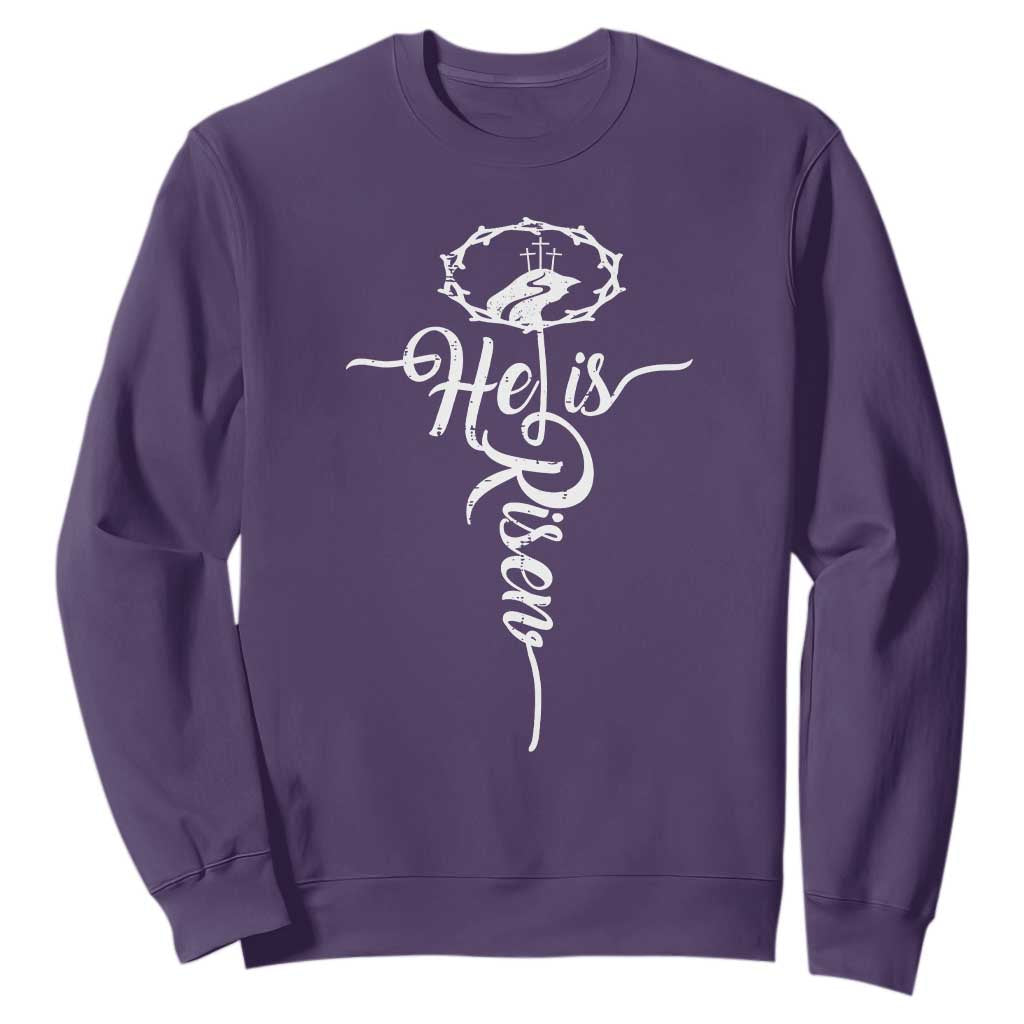 Easter He Is Risen Sweatshirt Christian Easter Day Religious Cross TS11 Purple Print Your Wear