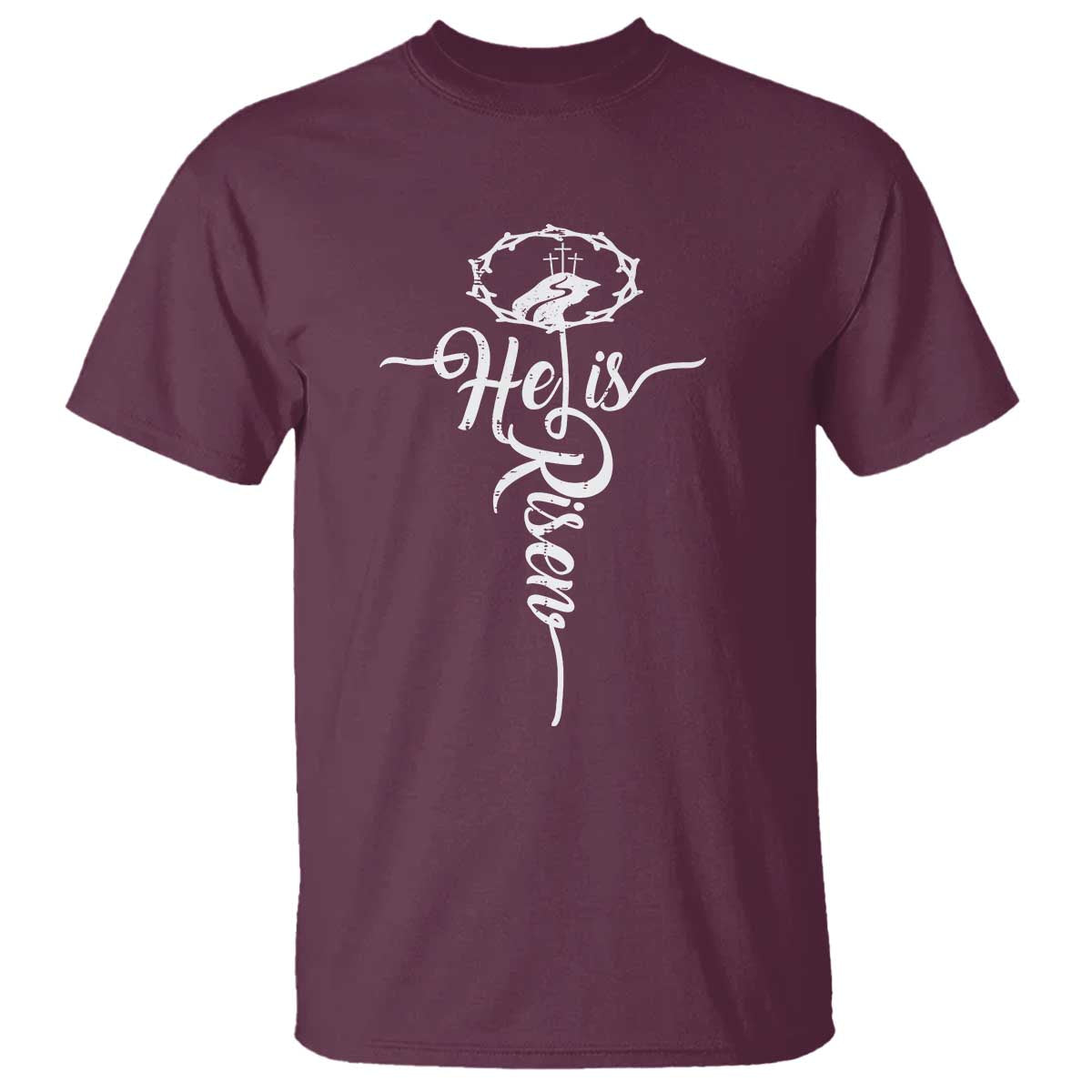 Easter He Is Risen T Shirt - Christian Easter Day Religious Cross TS11 Maroon Print Your Wear