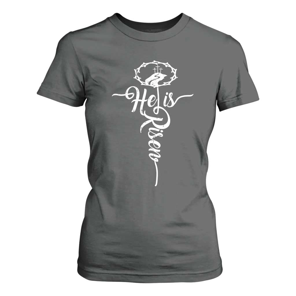 Easter He Is Risen T Shirt For Women Christian Easter Day Religious Cross TS11 Dark Heather Print Your Wear